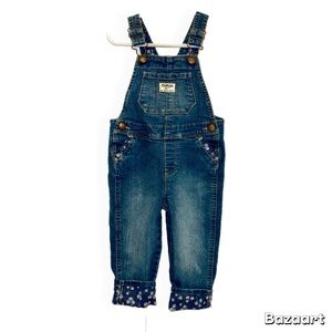 OshKosh B'gosh Girls Denim Overalls - Blue with floral size 3T